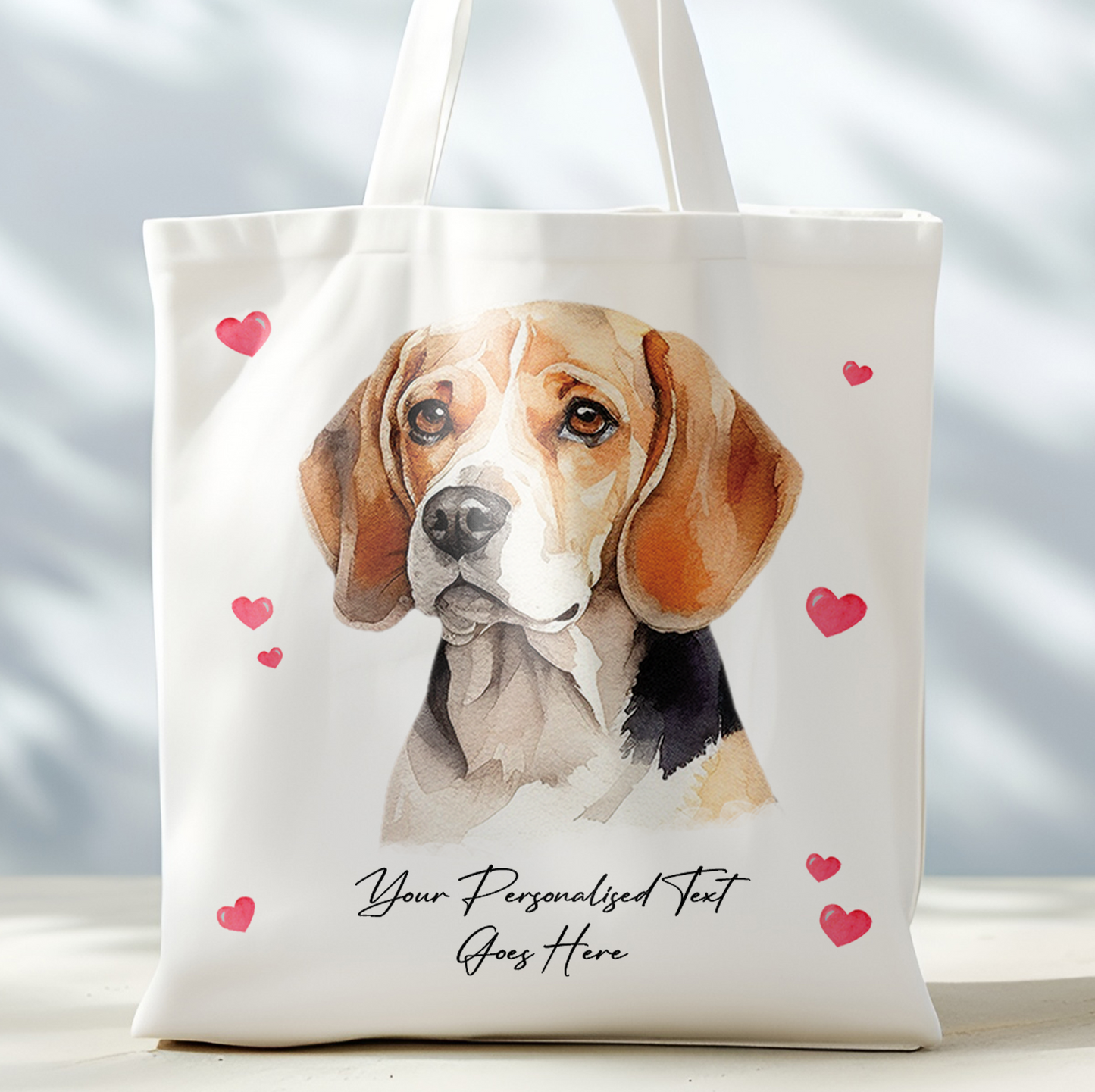 Personalised Dog Love Hearts Beagle Tote Bag