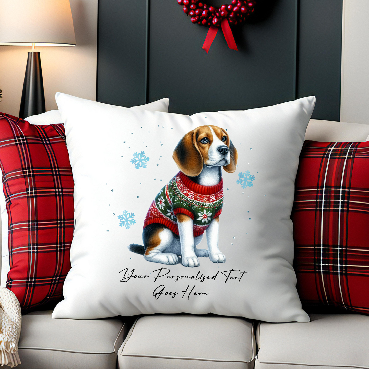 Personalised Beagle Dog Christmas jumper Cushion Cover Gift