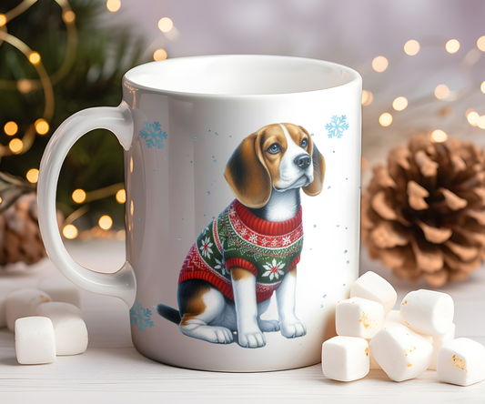 Personalised Beagle Dog Christmas Jumper Gift Mug