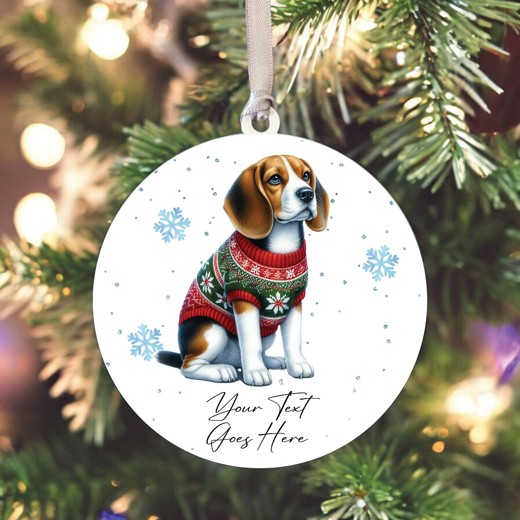 A Personalised Beagle Christmas Jumper Dog Hanging Bauble Decoration