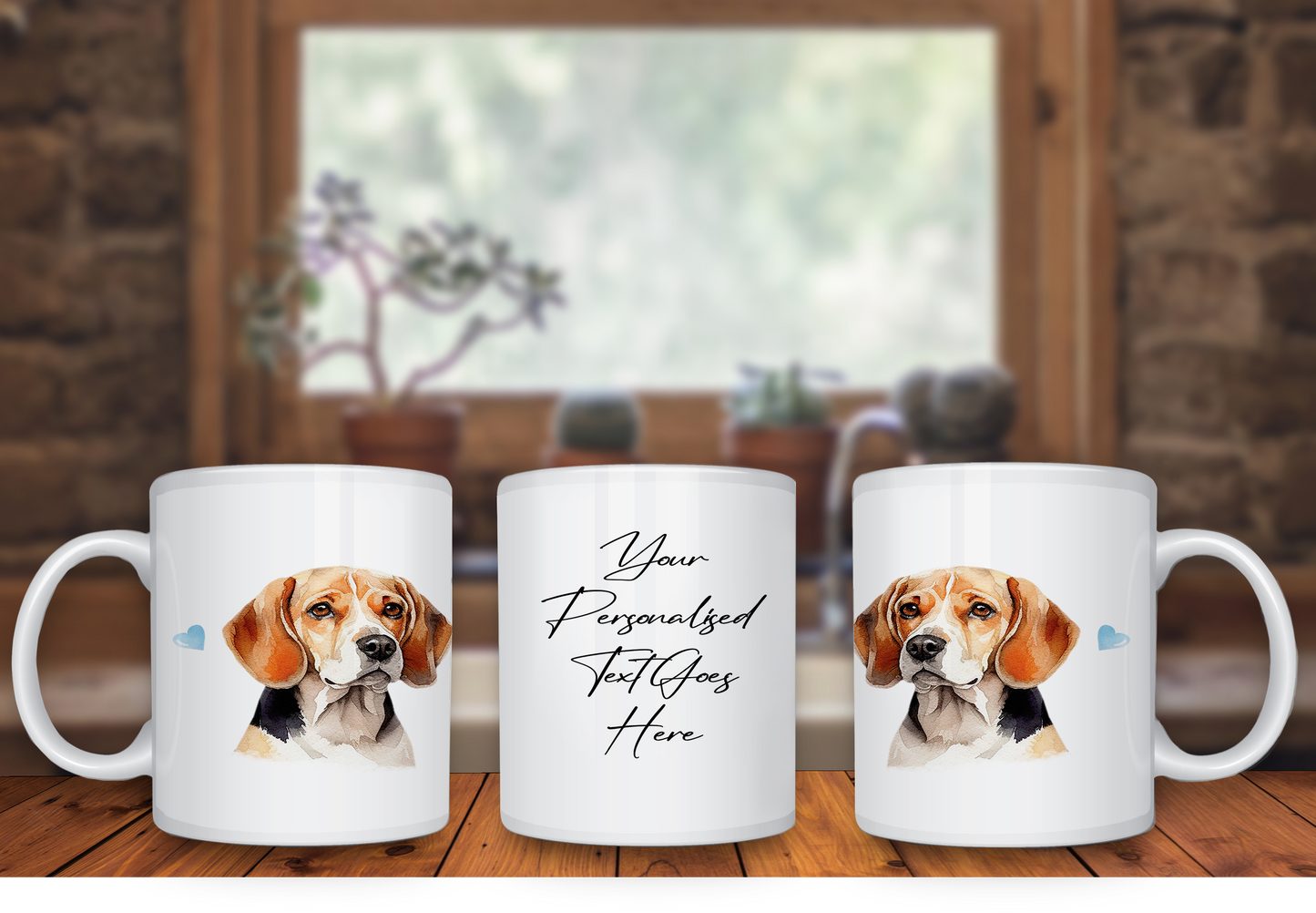 Personalised Dog Gift Mug - Beagle with Custom Message and Optional Hearts