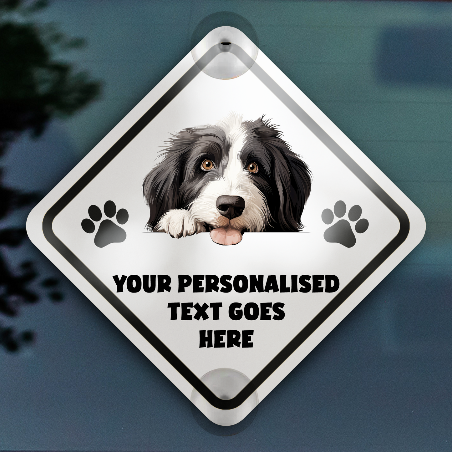 Personalised Dog On Board Car Window Sign - Bearded Collie