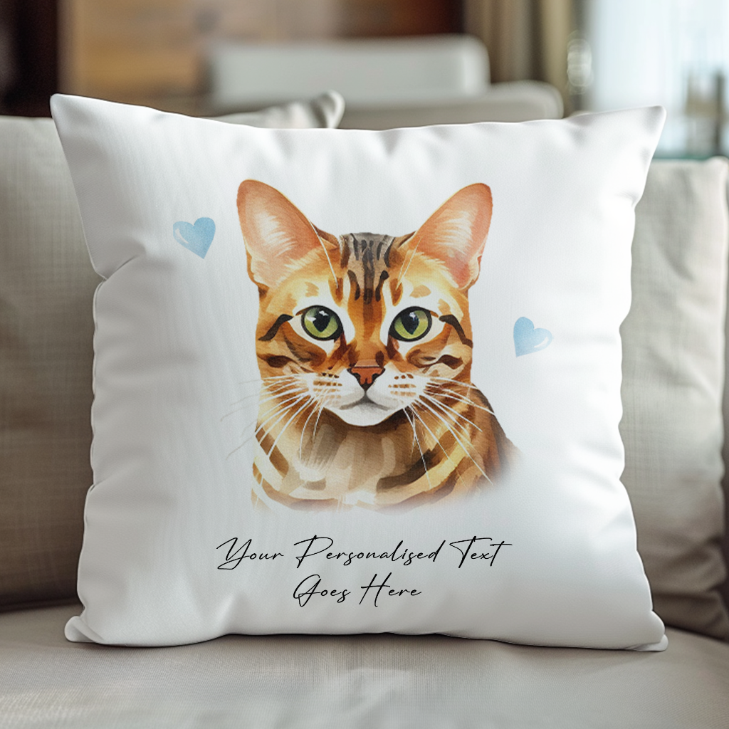 Personalised Bengal Cat Love Hearts - Cushion Cover Gift