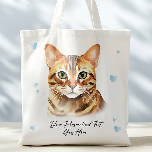 Personalised Cat Love Hearts Bengal Tote Bag