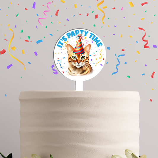 Personalised Cat Party Hat Cake Topper - Bengal