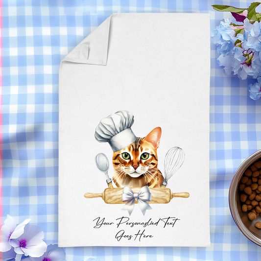 Personalised Cat In Chef Hat Gift Tea Towel - Bengal