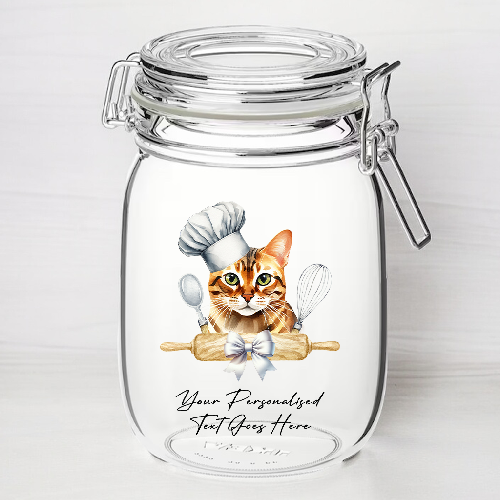 Personalised Bengal Chef Cat - Kilner Style Gift Jar