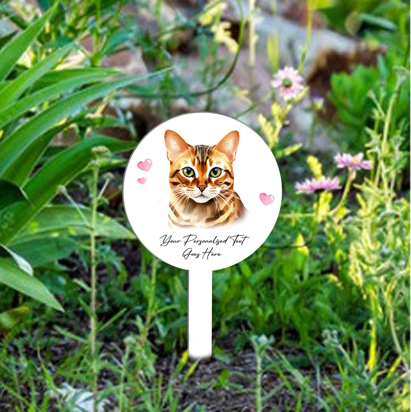 Personalised Cat Love Heart Grave Marker - Bengal