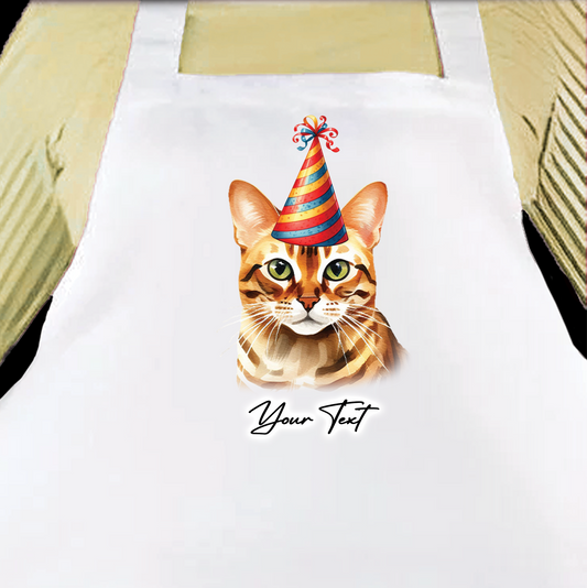 Personalised Cat Birthday Party Hat Cooking Apron - Bengal