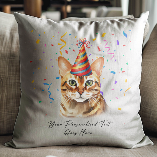 Personalised Bengal Birthday Party Hat Cat - Cushion Cover Gift