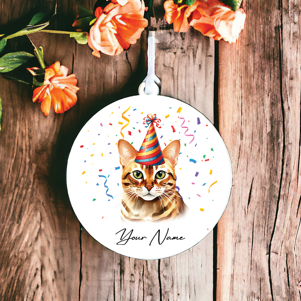 Personalised Bengal Cat Birthday Party Hat - Hanging Bauble Decoration