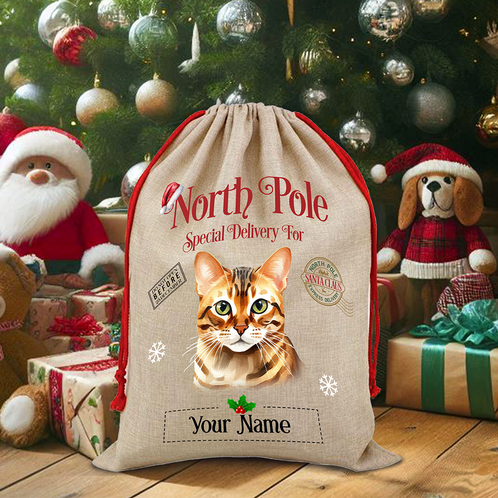 Personalised Bengal - Cat North Pole Santa Sack