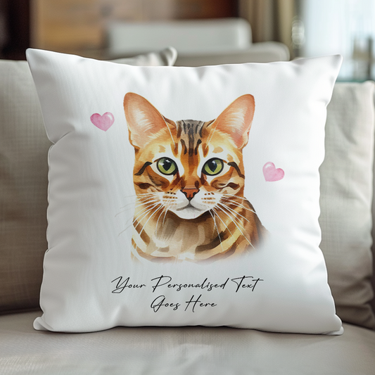 Personalised Bengal Cat Love Hearts - Cushion Cover Gift