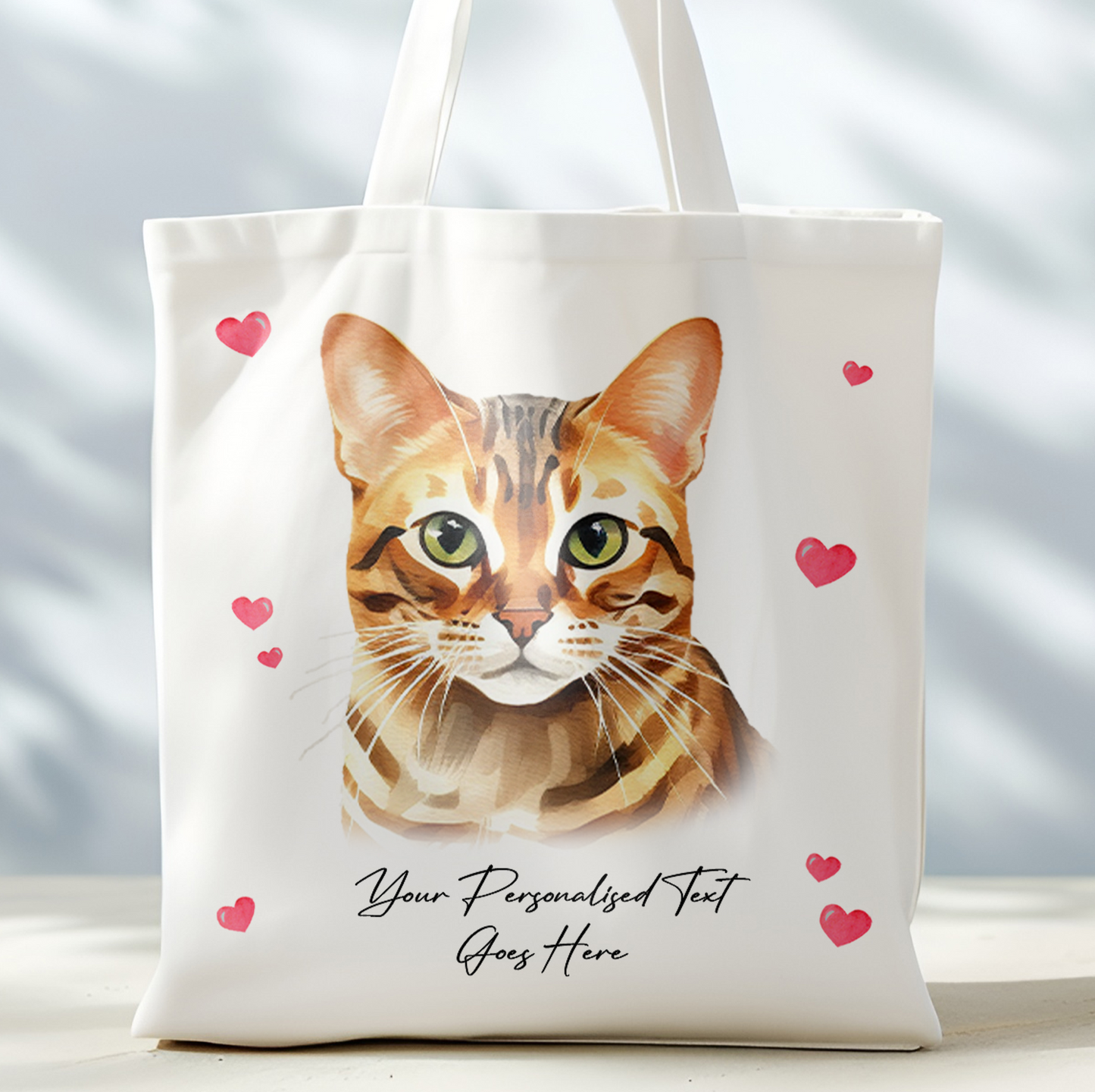 Personalised Cat Love Hearts Bengal Tote Bag