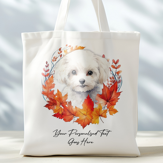 Personalised Dog Autumn Wreath Bichon Frise Tote Bag