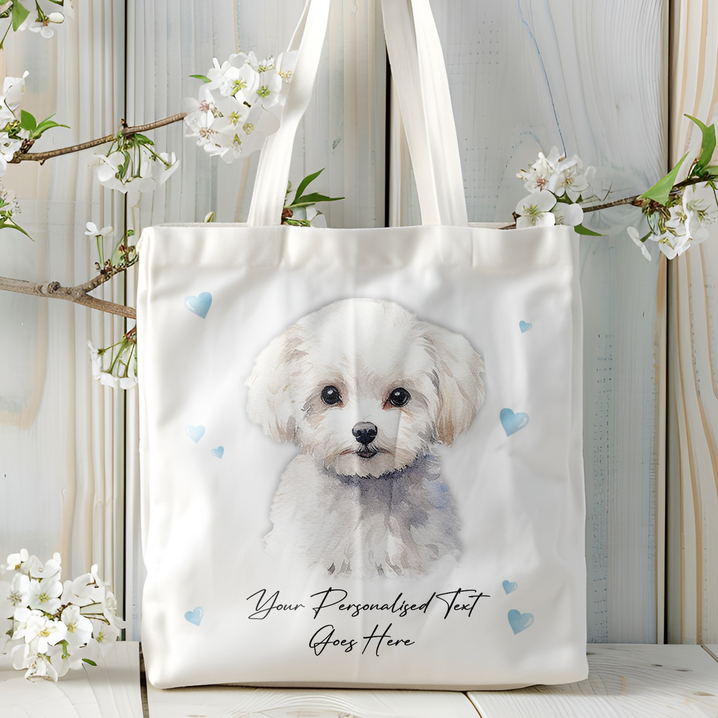 Personalised Dog Love Hearts Bichon Frise Tote Bag