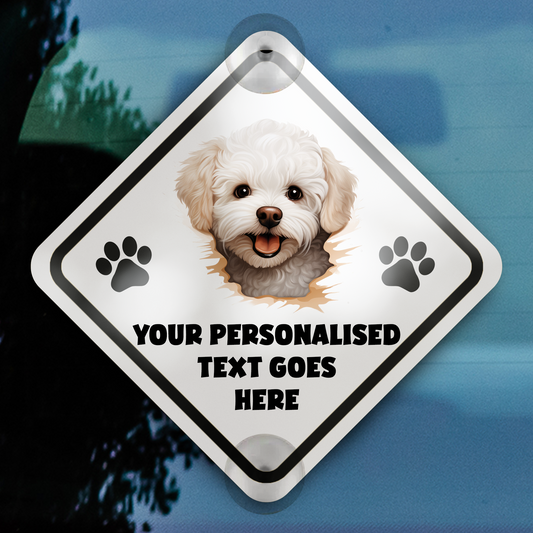 Personalised Dog On Board Car Window Sign - Bichon Frise