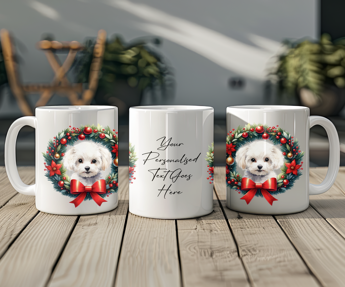 Personalised Bichon Frise Dog Christmas Wreath Gift Mug