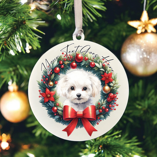 Personalised Bichon Frise Dog Christmas Wreath - Hanging Bauble Decoration