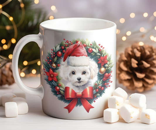 Personalised Bichon Frise Dog Christmas Wreath Gift Mug