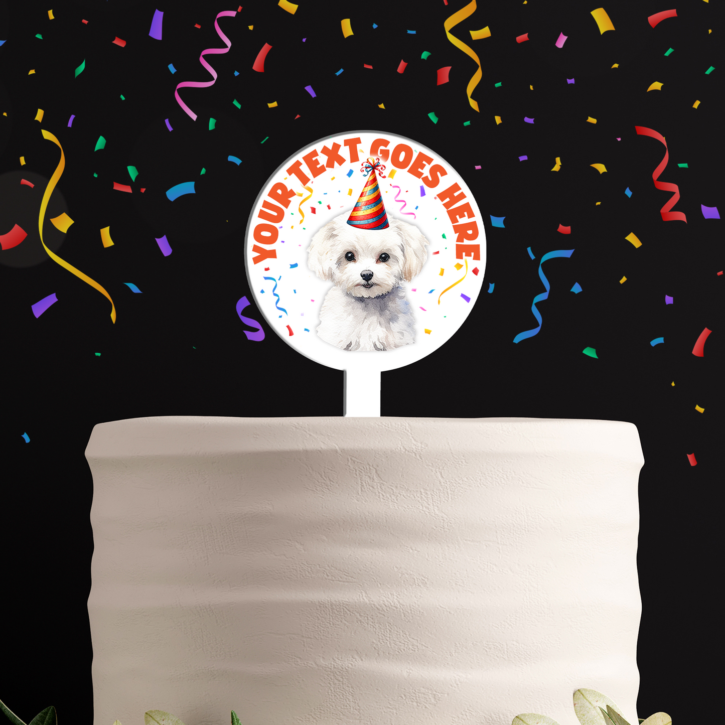 Personalised Dog Party Hat Cake Topper - Bichon Frise