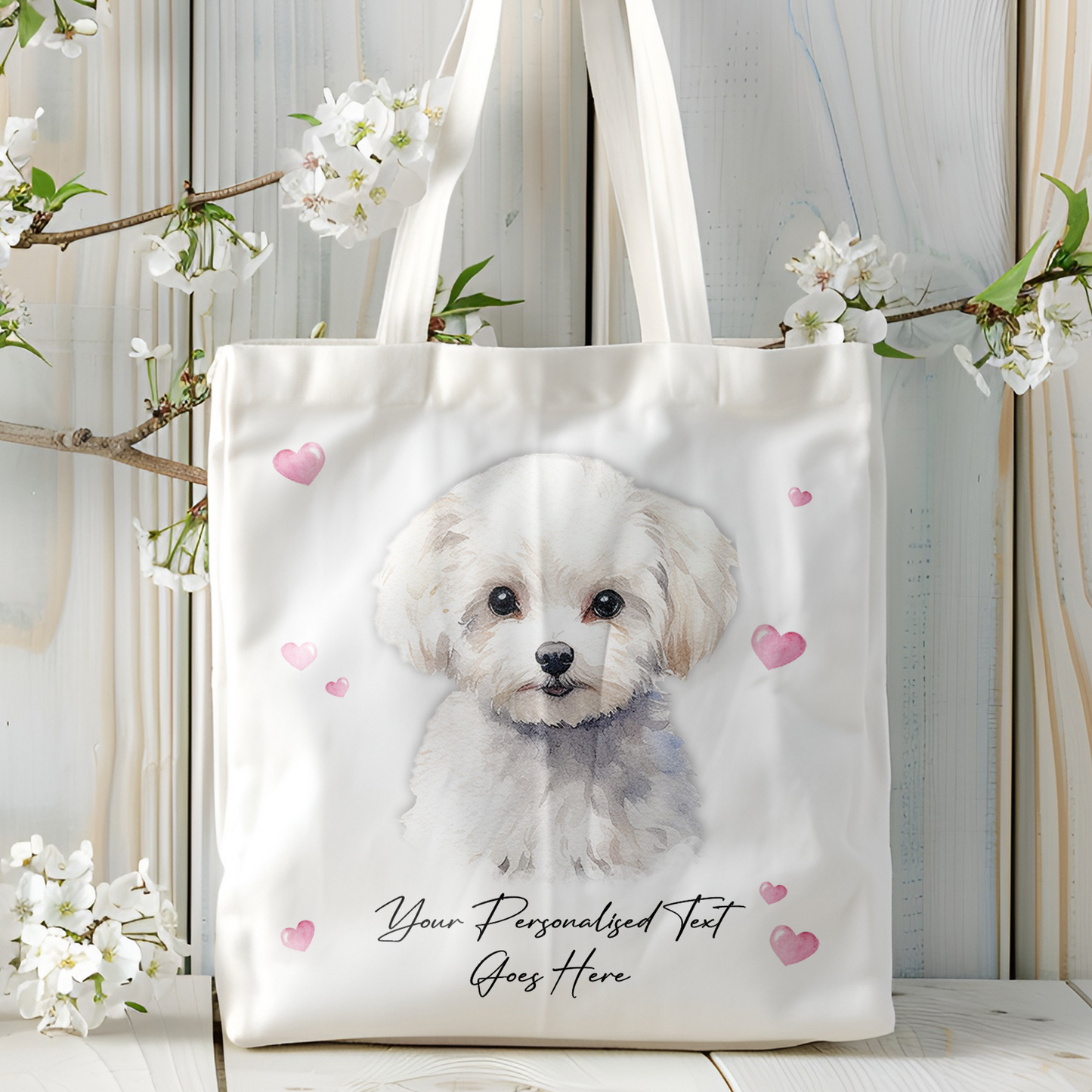 Personalised Dog Love Hearts Bichon Frise Tote Bag