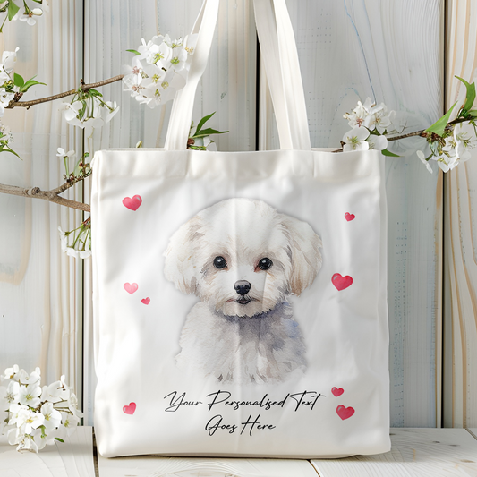 Personalised Dog Love Hearts Bichon Frise Tote Bag