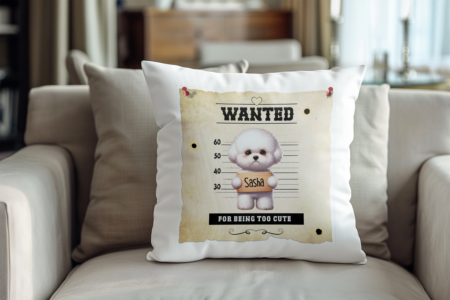 Personalised Dog - Australian Shepherd WANTED Gift Cushion