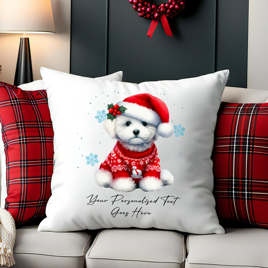 Personalised Bichon Frise Dog Christmas jumper Cushion Cover Gift