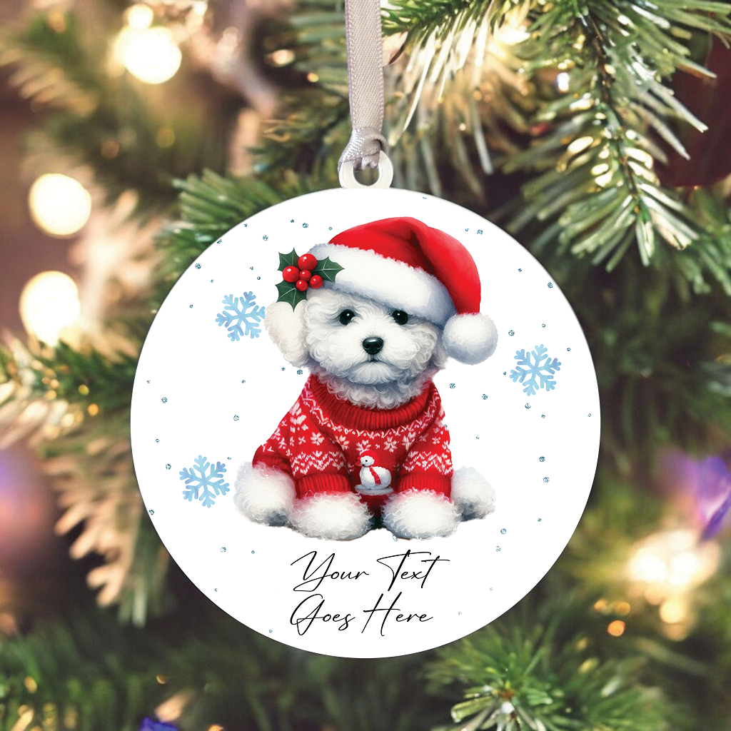 A Personalised Bichon Frise Christmas Jumper Dog Hanging Bauble Decoration