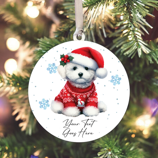 A Personalised Bichon Frise Christmas Jumper Dog Hanging Bauble Decoration