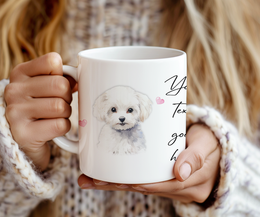 Personalised Dog Gift Mug - Bichon Frise with Custom Message and Optional Hearts