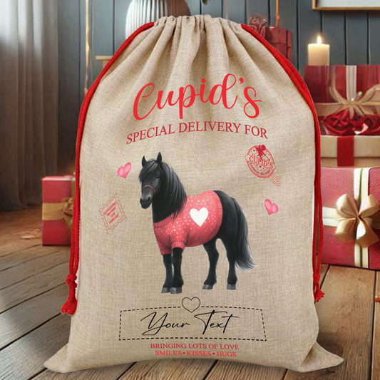 Personalised Animal Love Heart Valentine Anniversary Gift Sack - Black Horse