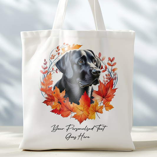 Personalised Dog Autumn Wreath Black Labrador Tote Bag