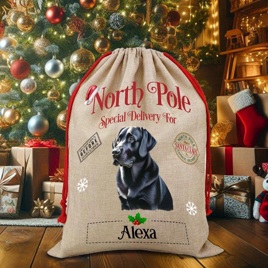 Personalised Dog Border Collie – North Pole Special Delivery Santa Sack Pet Gift, by Floppsie Moppsie – floppsiemoppsie at floppsiemoppsie.co.uk