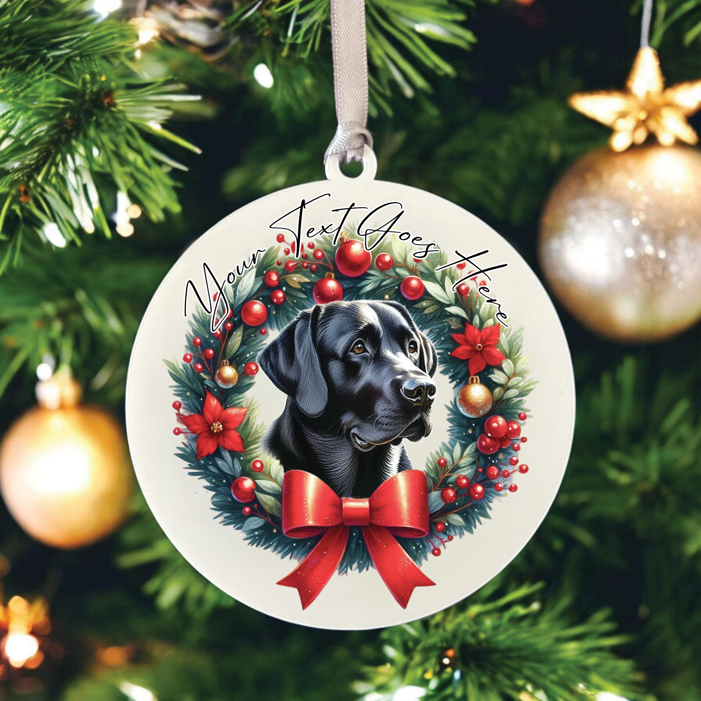 Personalised Black Labrador Dog Christmas Wreath - Hanging Bauble Decoration