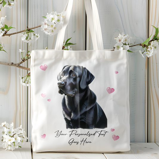 Personalised Dog Love Hearts Black Labrador Tote Bag