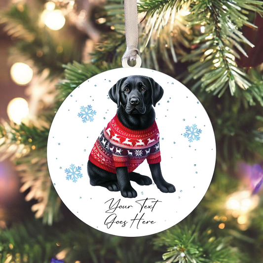 A Personalised Black Labrador Christmas Jumper Dog Hanging Bauble Decoration