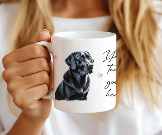 Personalised Dog Gift Mug - Black Labrador with Custom Message and Optional Hearts