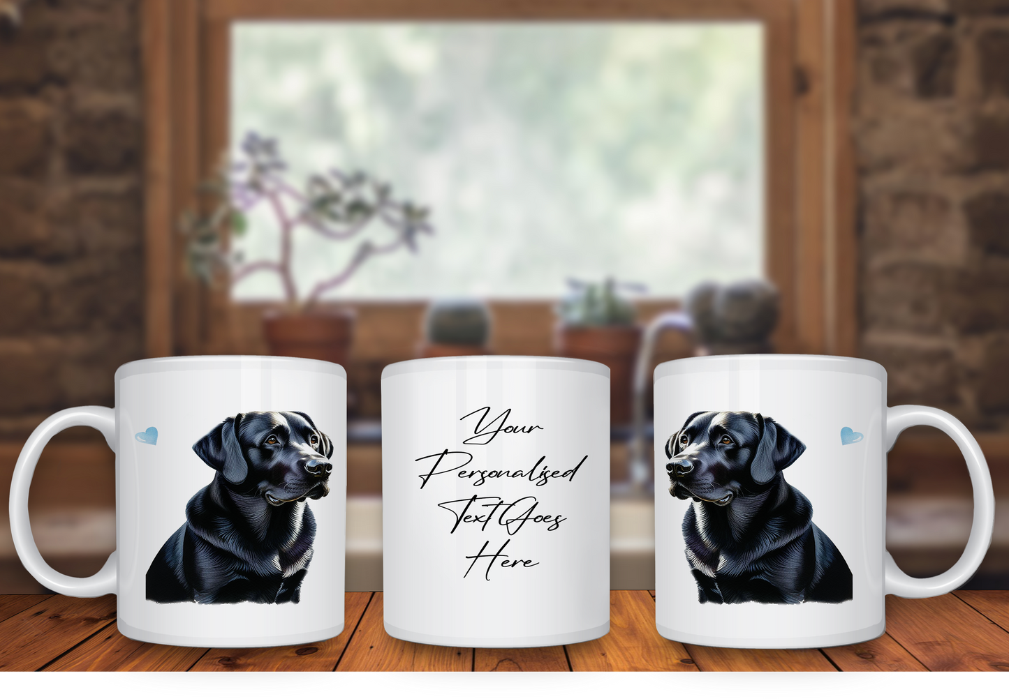 Personalised Dog Gift Mug - Black Labrador with Custom Message and Optional Hearts