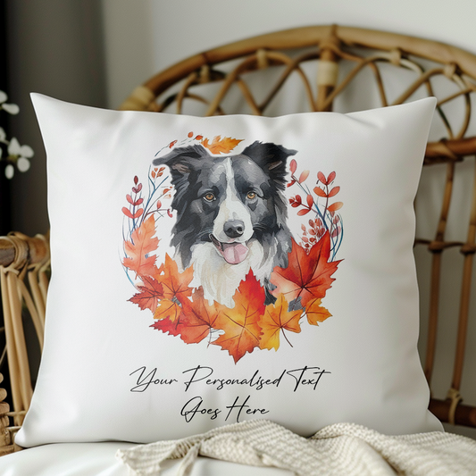 Personalised Border Collie in an Autumn wreath - Keepsake Gift cushion, by Floppsie Moppsie – floppsiemoppsie at floppsiemoppsie.co.uk