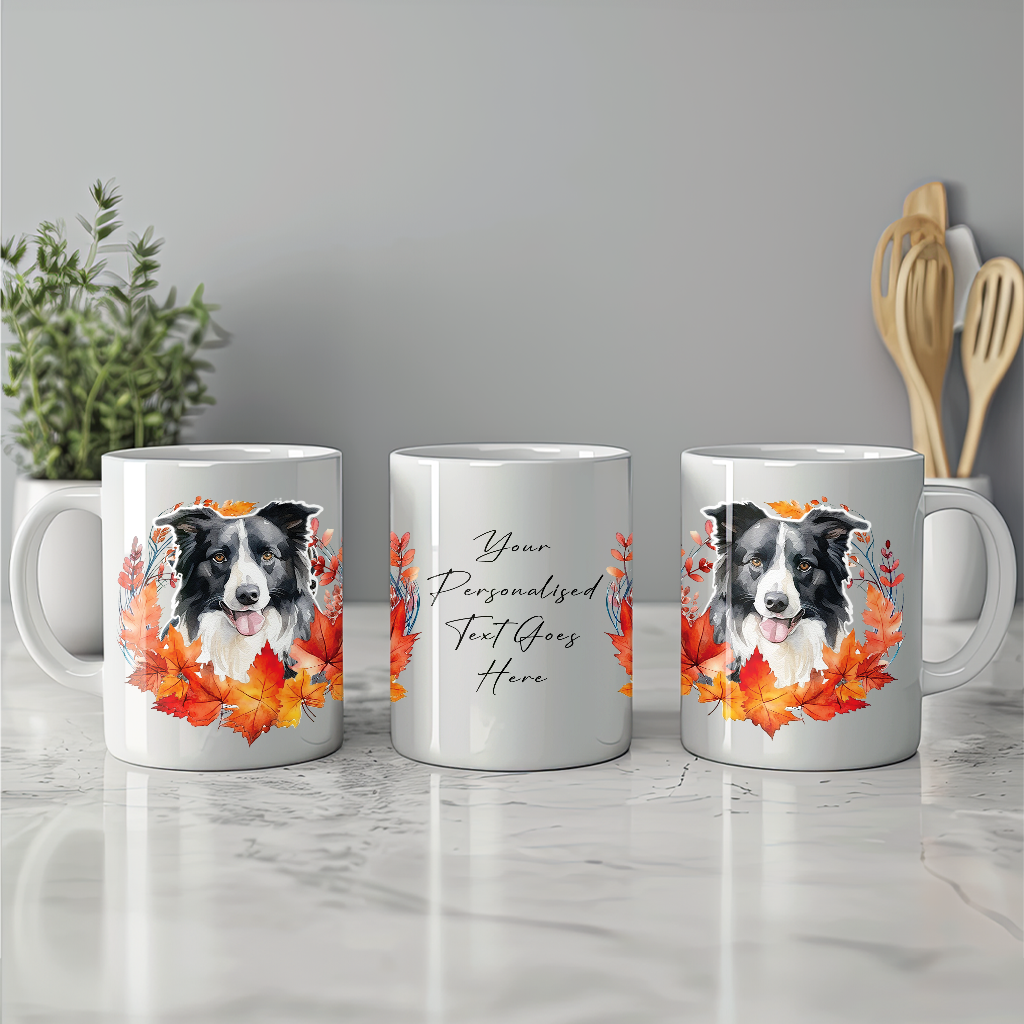 Personalised Border Collie in an Autumn wreath - Keepsake Mug, ideal gift for Birthday and Christmas Gift, by Floppsie Moppsie – floppsiemoppsie at floppsiemoppsie.co.uk