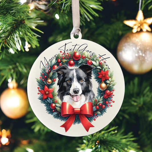 Personalised Border Collie Dog Christmas Wreath - Hanging Bauble Decoration