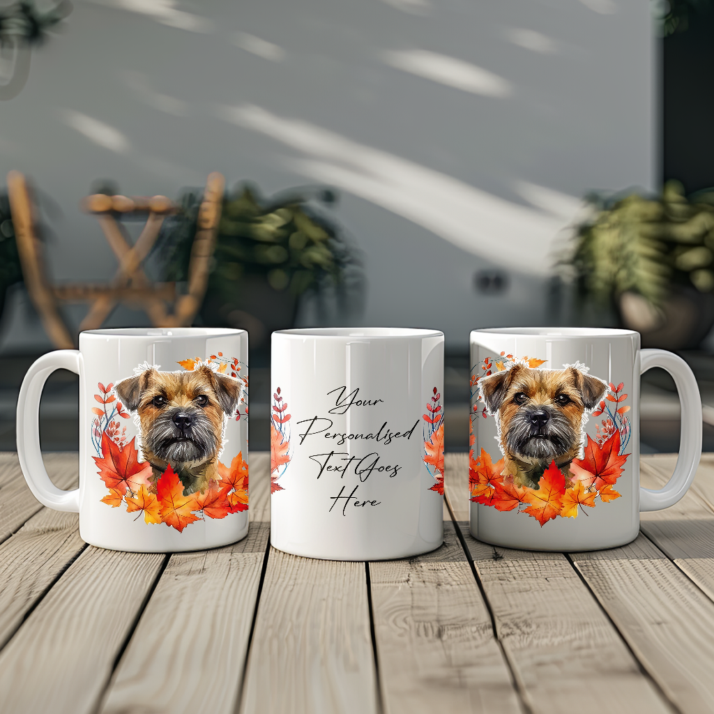 Personalised Border Terrier in an Autumn wreath - Keepsake Mug, ideal gift for Birthday and Christmas Gift, by Floppsie Moppsie – floppsiemoppsie at floppsiemoppsie.co.uk