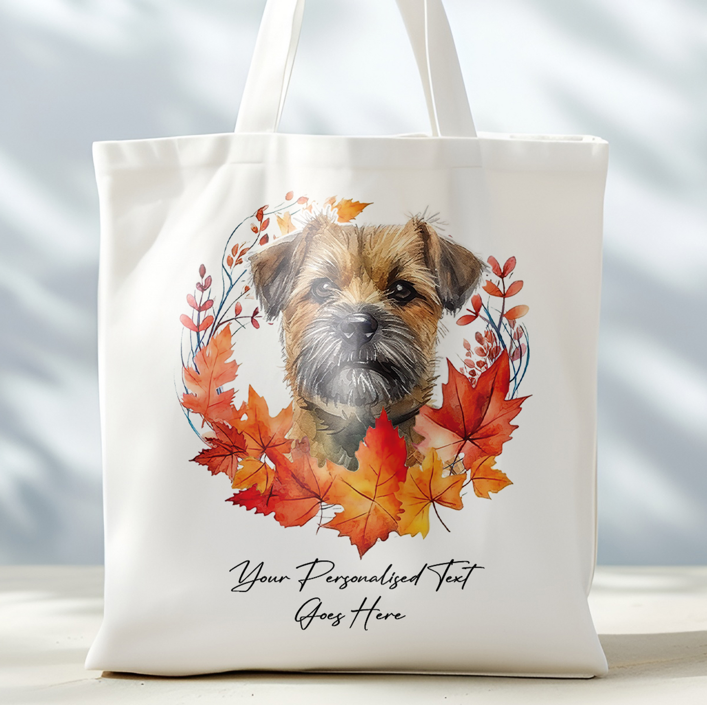 Personalised Dog Autumn Wreath Border Terrier Tote Bag