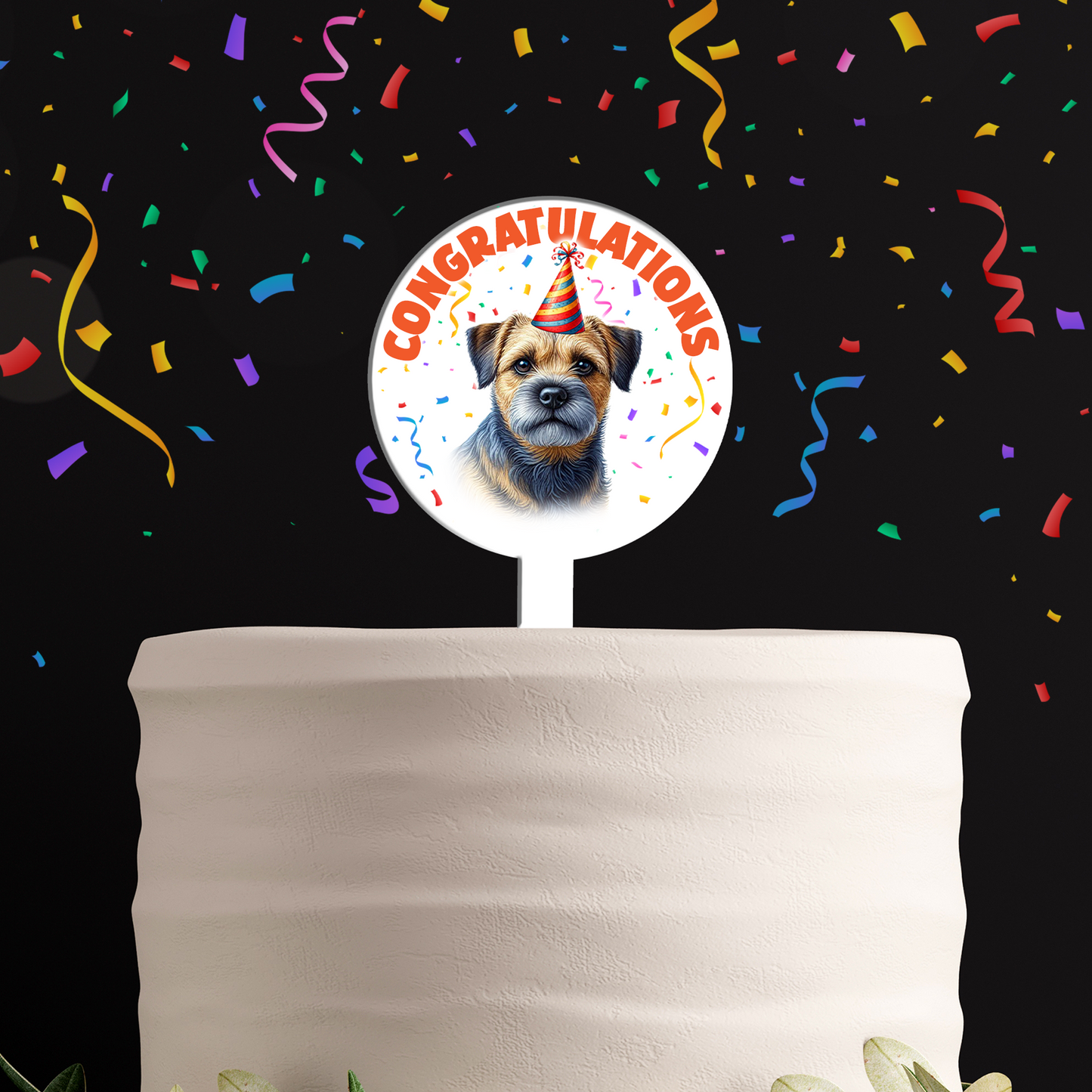 Personalised Dog Party Hat Cake Topper - Border Terrier