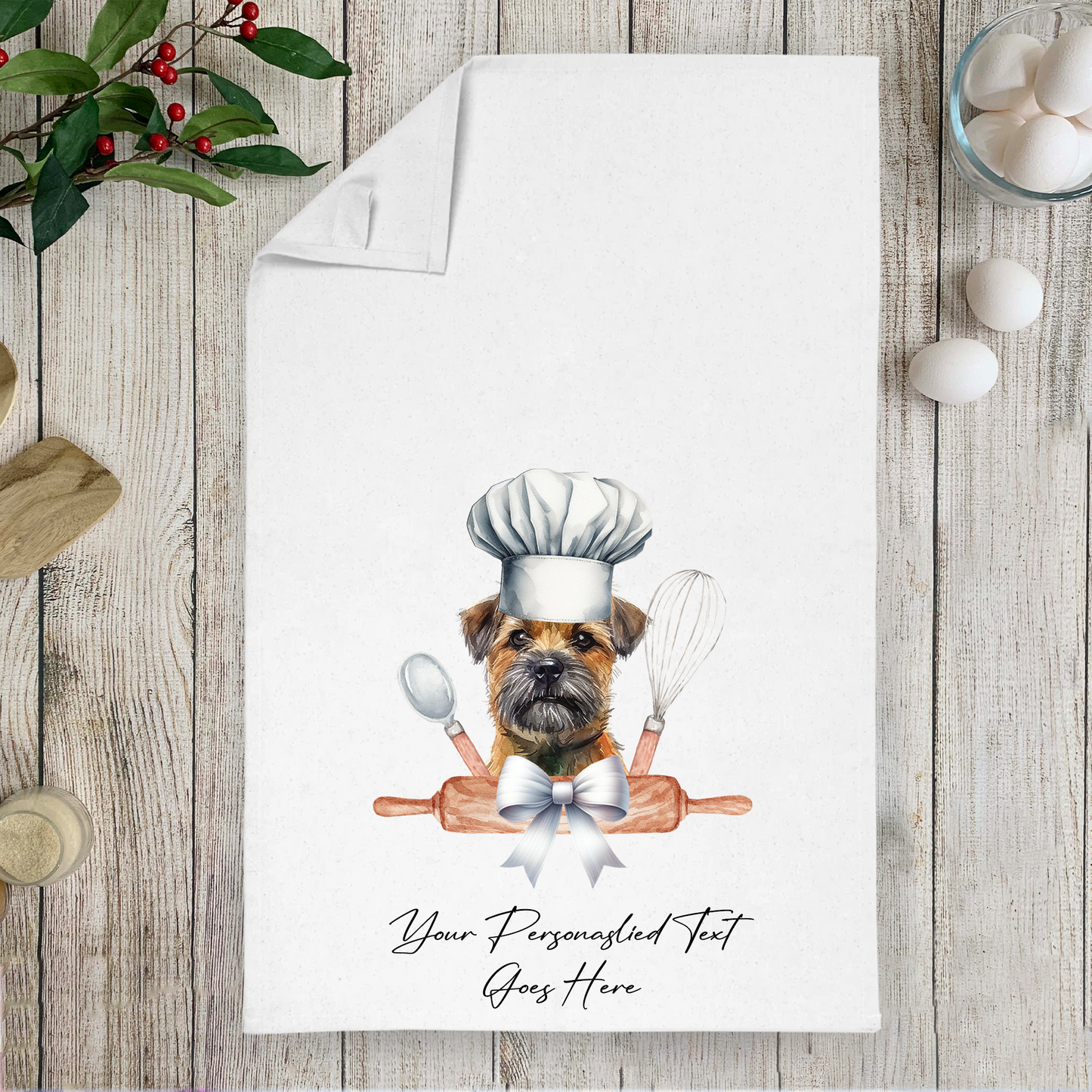 Personalised Dog In Chef Hat Gift Tea Towel - Border Terrier