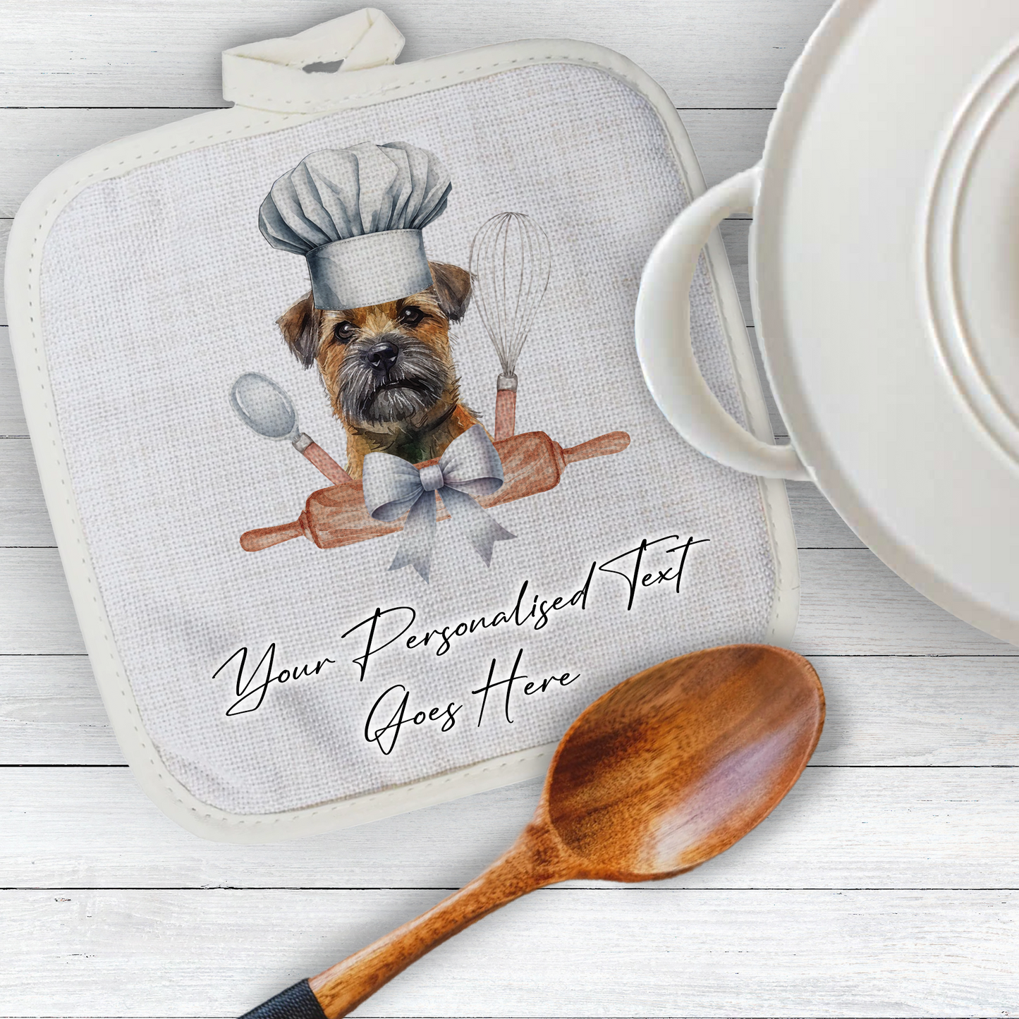 Personalised Dog In Chef Hat Gift Pot Holder / Grab - Border Terrier