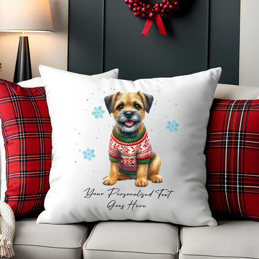 Personalised Border Terrier Dog Christmas jumper Cushion Cover Gift