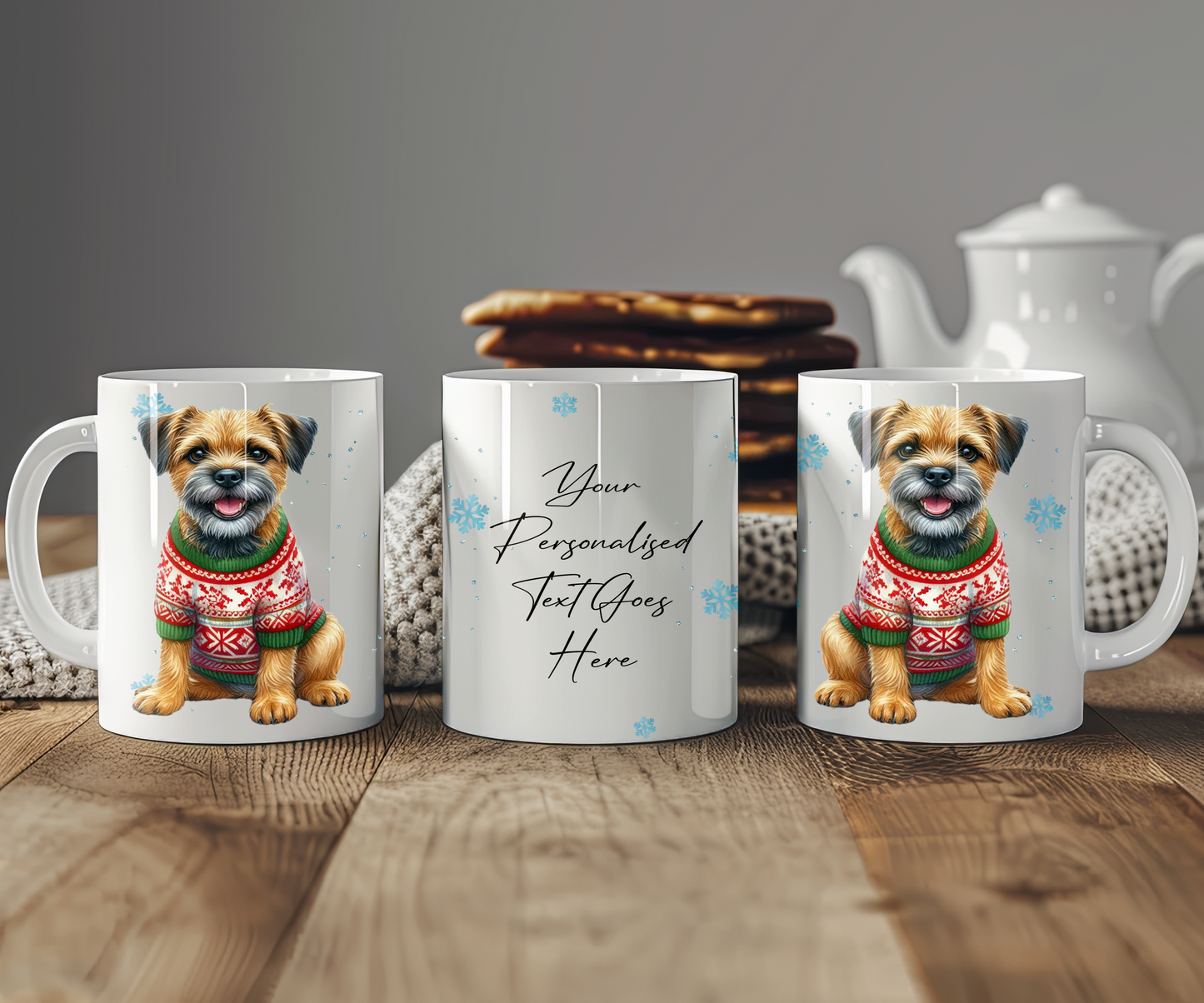 Personalised Border Terrier Dog Christmas Jumper Gift Mug